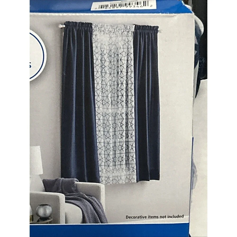 Mainstays Curtain and Sheers Set, 4 PANELS, Blue, 27.5